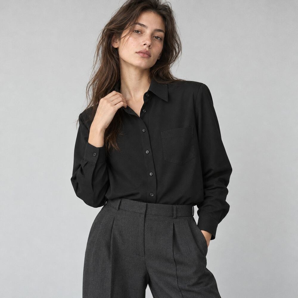 ba&sh Monica Black Pleated Back Button-Up Shirt Size 1/S